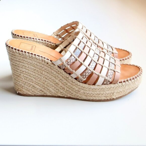 Dolce Vita Beige Platform Espadrille Wedge Heel Mule Sandals Slip-on Summer Shoe - Picture 1 of 16
